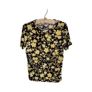 Jaclyn Smith Black and Yellow Floral Blouse